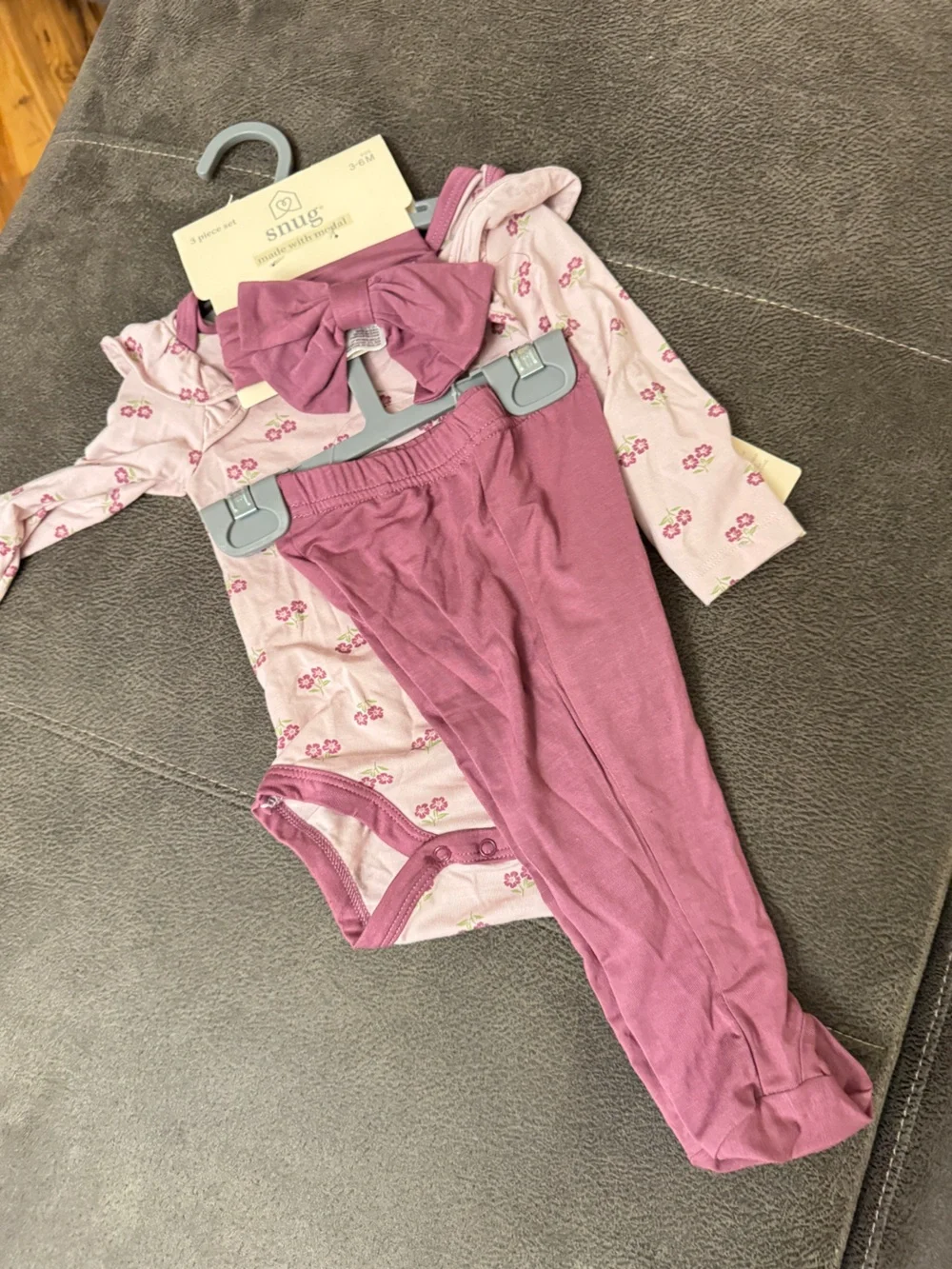 Mauve Floral Bodysuit Set with Matching Bow